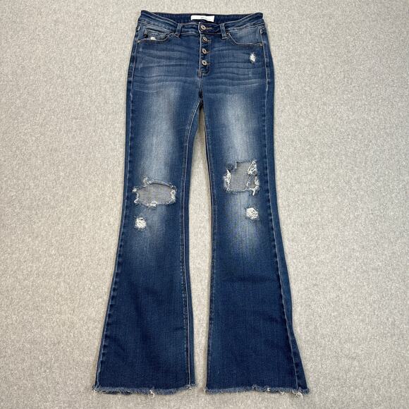 Kancan Jeans WMNS 28 Estilo Ripped Button Fly Wide Leg Raw Hem Mid-Rise Denim - Picture 1 of 11